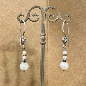 Pearl, Sapphire and Sterling Silver Earrings